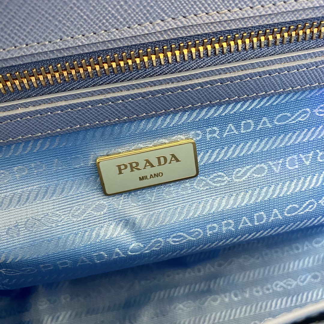 Prada Medium Galleria Saffiano Leather Bag Tote Shoulder Bag Blue 1BA863